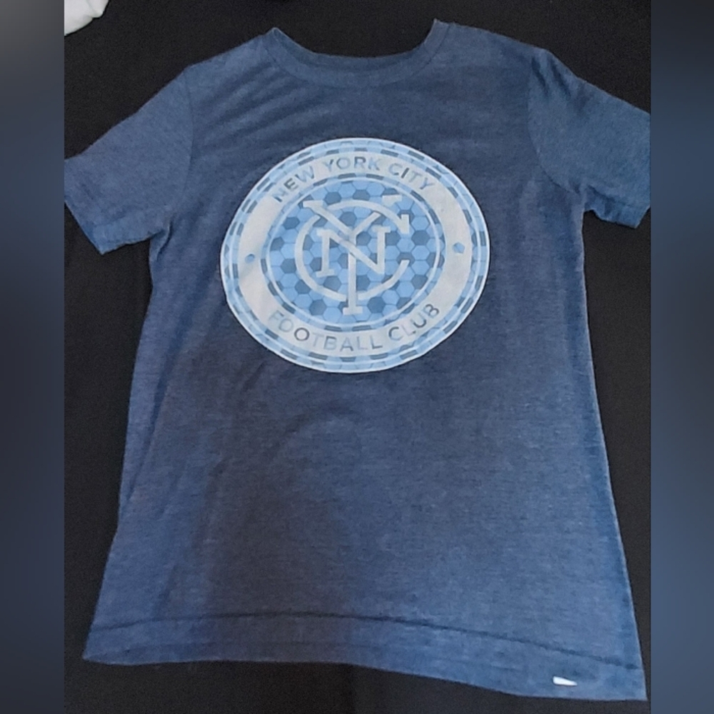 New York City Football Club NYCFC Tee T Shirt MLS Youth XL 14-16 Blue Gray Logo
